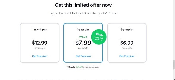 Hotspot Shield 价格计划